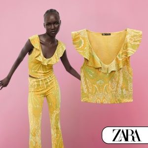 ZARA Sleeveless Paisley Ruffle Top, Size M (NWT)